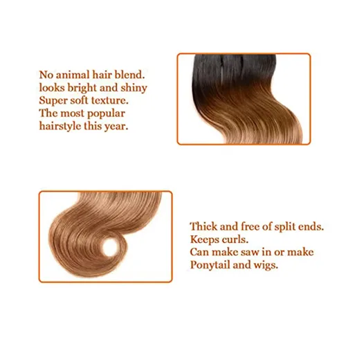 Miniatura 6 de Extensiones de cabello humano 12A ombré, ondulado, 4 paquetes cortos de 8, 8, 8, 8 pulgadas, extensiones de cabello virgen brasileño 100% sin