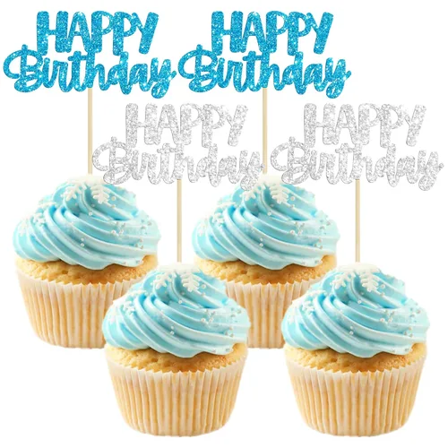 Miniatura 28 de Gyufise 24 piezas Adornos para pastel de cumpleaños con púas brillantes para magdalenas, para celebrar la decoración de pastel de fiesta temática