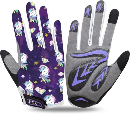 FINGER TEN Guantes de ciclismo para niños y niñas y jóvenes, par de dedos completos, ciclismo de motocross, pantalla táctil, bicicleta de montaña y
