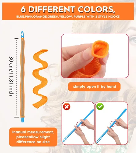 Miniatura 3 de 30 piezas de rizadores de pelo sin calor, kit de peinado con ondas, con 2 ganchos de peinado, sin calor, rizadores de pelo sin calor con ondas