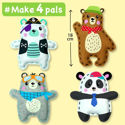 Miniatura 2 de EZCRA Kit de costura Bear & Animal para niños de 4 a 8 años, proyectos de manualidades de fieltro sin ensuciar, 4 artes y manualidades fáciles