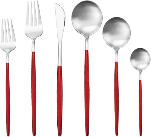 Miniatura 12 de Juego de cubiertos de 36 piezas de acero inoxidable 304 con acabado de manchas de color negro puro, cuchillo de vajilla de postre, tenedor, cuchara