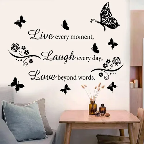 Miniatura 5 de Calcomanía de pared con cita "Live Every Moment Laugh Every Day Love Beyond Words", calcomanías de pared motivacionales para la familia, calcomanías