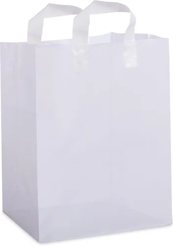 Miniatura 7 de Bolsas de plástico blancas Prime Line Packaging, bolsas de regalo para compras con asas para pequeñas empresas, comestibles, servicio de alimentos
