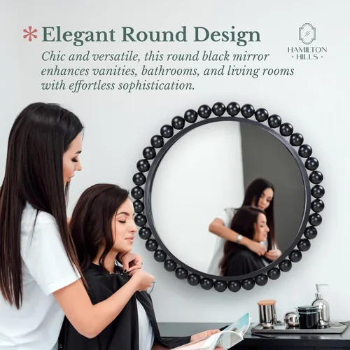 Miniatura 2 de Hamilton Hills Espejo circular negro de 33 x 33 pulgadas, elegante espejo redondo para sala de estar, baño, entrada, decoración de tocador, cuentas