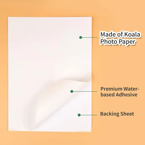 Miniatura 8 de Koala - Papel adhesivo brillante para impresora de inyección de tinta y láser, papel adhesivo fotográfico imprimible, 100 hojas de 8.5 x 11
