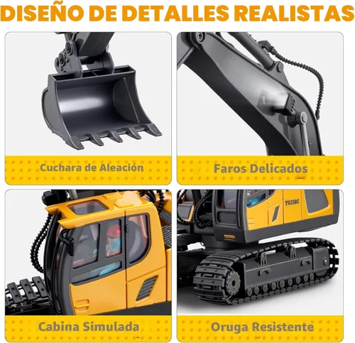 Miniatura 4 de Samtop Juguetes de excavadora con control remoto, vehículos de construcción RC de 11 canales 1:20, juguetes de coche hidráulicos de rotación 680°