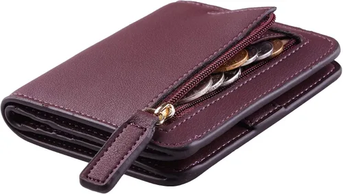 Miniatura 40 de Toughergun Cartera pequeña de cuero delgada para mujer con protección RFID, mini monedero bifold compacto con ventana de identificación transparente