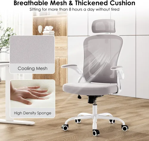 Miniatura 5 de Ergonomic Office Chair, Home Desk Chair with Adjustable & 30° Rotating Headrest, Vertical Adjustable Lumbar Support, Breathable Mesh Back, Elastic
