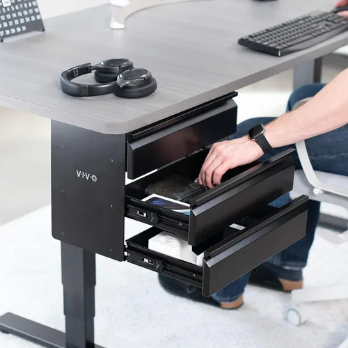 Miniatura 9 de VIVO DESK-DR03 - Cajón de almacenamiento de doble nivel deslizante de 16 pulgadas, organizador de 3 capas para debajo del escritorio, color negro
