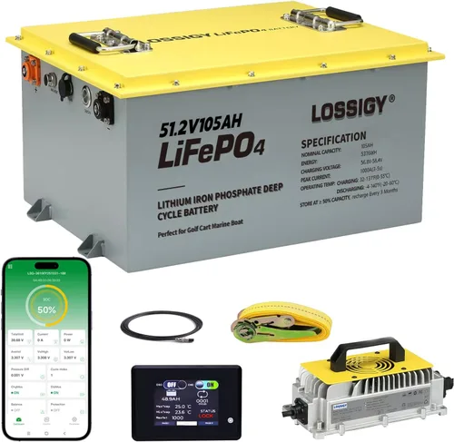 Miniatura 11 de LOSSIGY Batería de litio de 36V para carrito de golf con cargador y monitor de 25A, kit de conversión de 36 voltios para carrito de golf, perfecto