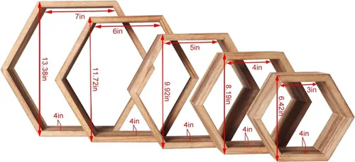 Miniatura 7 de PHOENANCEE Estantes flotantes hexagonales, juego de 5 estantes octágonos montados en la pared, cubo de almacenamiento de madera para baño, cocina