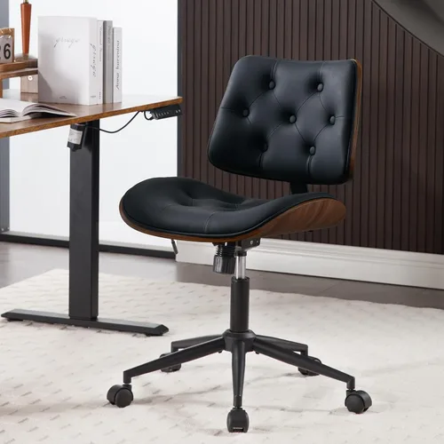 Miniatura 16 de Silla de Oficina para Hogar con Ruedas, Silla de Oficina Ajustable sin Brazos, Silla de Computadora Pequeña de Respaldo Medio de 360° de Cuero PU