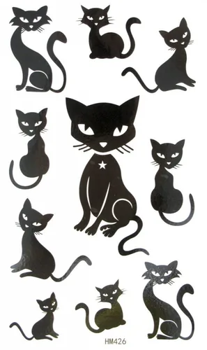Miniatura 6 de MapofBeauty 2 calcomanías de tatuaje impermeables temporales para gatos (negro/negro claro)