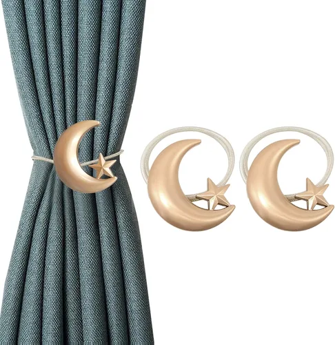 Alzapaños de cortina, paquete de 2 alzapaños magnéticos para cortinas, estrella y luna, sujetadores de cortina magnéticos para cortinas, clips de