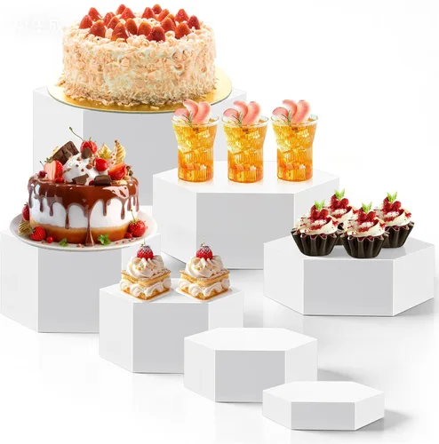 Miniatura 23 de Leinuosen Juego de 7 elevadores de buffet extra grandes de 8" a 14" caja de exhibición de acrílico cuadrada elevador de mesa de postres para Blanco