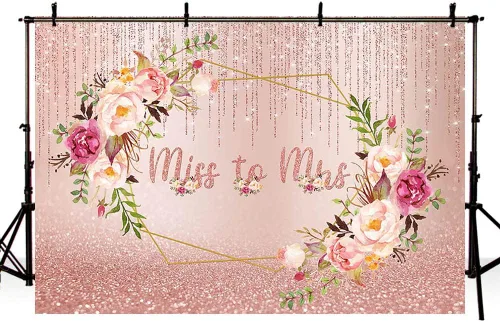Miniatura 4 de AIBIIN Telón de fondo con purpurina de oro rosa de 7 x 5 pies con purpurina de Miss to Mrs - Suministros para decoración de fiesta de boda