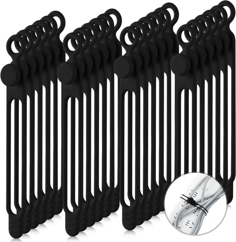 Miniatura 12 de Nuanchu 40 bridas de silicona reutilizables, correas ajustables, organizador de cables de carga multiusos para sujetar cables de carga
