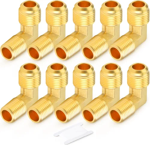 Miniatura 27 de GASHER Adaptador de codo de montaje de tubo de latón de 1/2 pulgada flare x 1/2 pulgada NPT macho Pipe