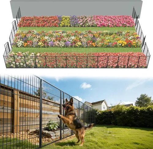 Miniatura 35 de FXW - Valla de jardín metálica y resistente para exteriores, barrera para perros y conejos, fácil instalación, negro, 24 pulgadas de alto x 29.6