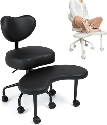 Miniatura 16 de Silla de escritorio extragrande, para sentarse con piernas cruzadas, con cojín de respaldo y reposabrazos ajustables, fabricada en tela, con ruedas