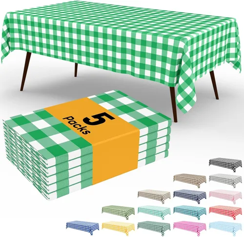 Miniatura 24 de Smiry Paquete de 3 Manteles Desechables de Cuadros Gingham Color Caqui - 54" x 72" Mantel de Plástico de Servicio Pesado, Cubiertas de Mesa