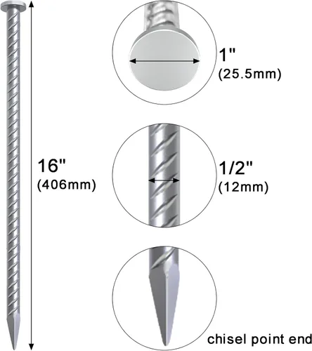 Miniatura 2 de VVOKGO Estacas de Refuerzo de Metal de 16 Pulgadas Picos de Anclaje para Asfalto (12 piezas), Anclajes de Paisajismo Galvanizados de 1/2 Pulgada