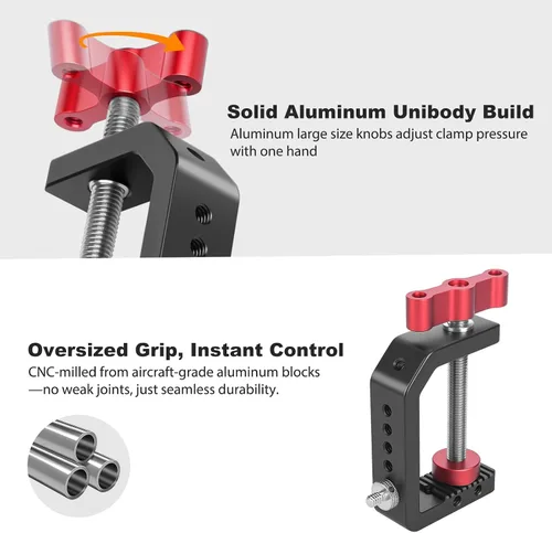 Miniatura 6 de Soporte para cámara de escritorio con abrazadera C, abrazadera en C de mesa de aluminio con rosca de 1/4 de pulgada 3/8 pulgadas, soporte DSLR
