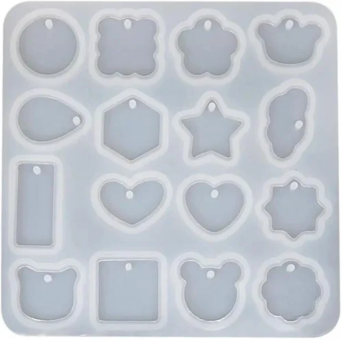 1 molde de resina, moldes colgantes de 16 cavidades para resina, molde de silicona para resina UV, resina epoxi, moldes de fundición para llavero de