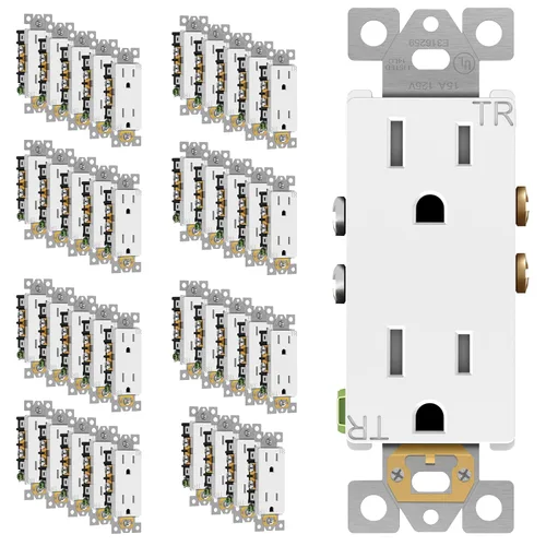 ENERLITES - Toma de corriente decorativa, toma de pared resistente a manipulaciones, acabado brillante, grado residencial, 3 cables, autoconexión a