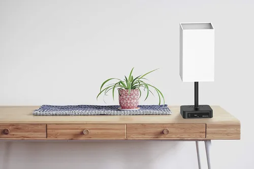 Miniatura 8 de Lámpara de mesa de noche con control táctil y puertos de carga USB C+A, lámpara de escritorio LED con 2 salidas de CA, luz minimalista para mesita