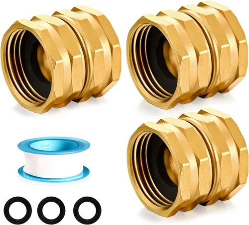 SIGURANTA Adaptador de Manguera de Jardín Hembra a Hembra, Conector Giratorio Doble Hembra de 3/4 Pulgadas de Latón GHT (3 PIEZAS)