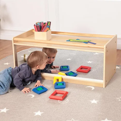 Miniatura 3 de Almacenamiento de juguetes para niños pequeños con respaldo de espejo, cubículos preescolares y guardería para bebés con 2 pasamanos de sujeción