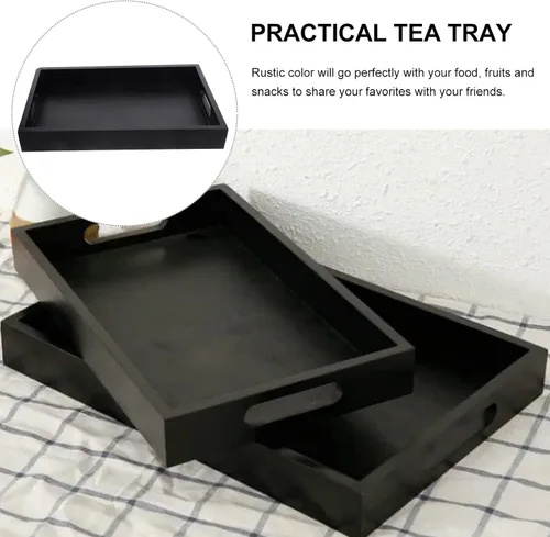 Miniatura 6 de UPKOCH Elegante bandeja de madera maciza grande decorativa para servir té, bandeja rectangular de madera para postres de desayuno