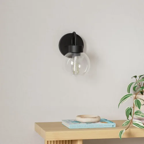 Miniatura 2 de EAPUDUN WLA1433-MBK - Lámpara de baño de 1 luz negra mate sobre espejo, luces de tocador con 1 globo de vidrio transparente, apliques de pared