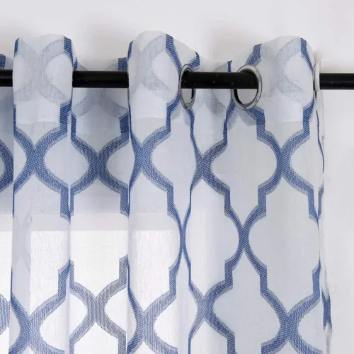 Miniatura 4 de NAPEARL - Cortina semitransparente de lino sintético con diseño jacquard geométrico