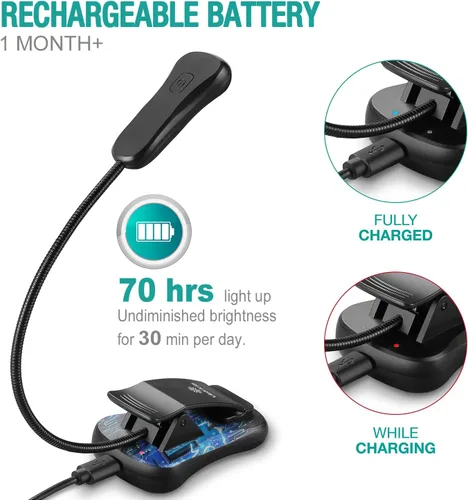Miniatura 4 de Vekkia Luz de lectura recargable ámbar de 7 LED para el cuidado de los ojos con bloqueo de luz azul, 3 niveles, 1600K para uso amigable