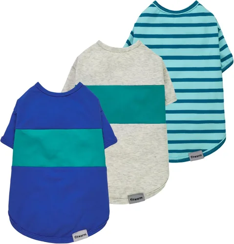 Fitwarm - Paquete de 3 camisas con bloques de color a rayas para perros, ropa de verano para perros pequeños, camiseta ligera y transpirable para