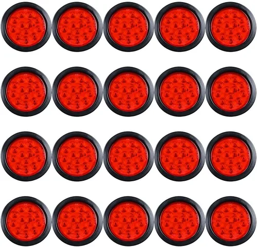 Miniatura 26 de Astra Depot Luz trasera redonda roja de 4 pulgadas, 12 luces LED para remolque, impermeable, lámpara trasera de freno con juntas de goma con ojales