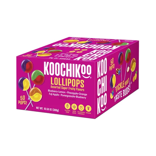 Miniatura 2 de Koochikoo Caja variada de paletas sin azúcar, sabores de frutas surtidos, sin azúcar añadido, sin gluten y certificado vegano, paletas/caja de 50 CT