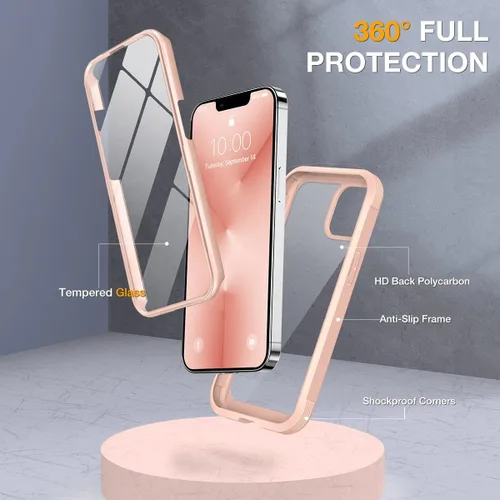 Miniatura 2 de Miracase Funda de vidrio para iPhone 13 Pro Max de 6.7 pulgadas, funda transparente de cuerpo completo con protector de pantalla de vidrio templado