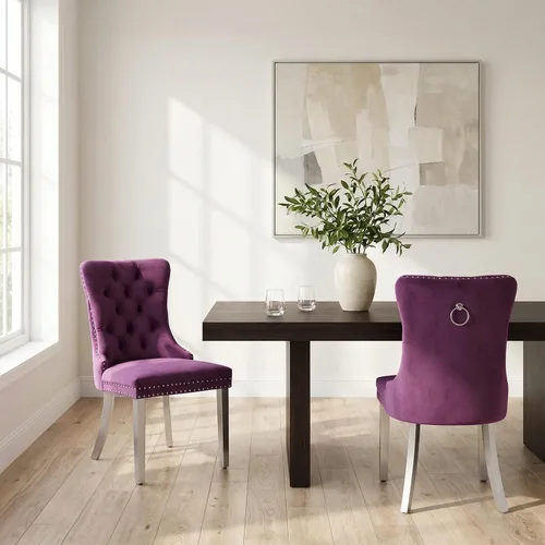 Miniatura 112 de OVENTA Juego de 4 sillas de comedor modernas tapizadas copetudas, terciopelo negro y gris y cuero con patas de madera maciza, sillas de cocina