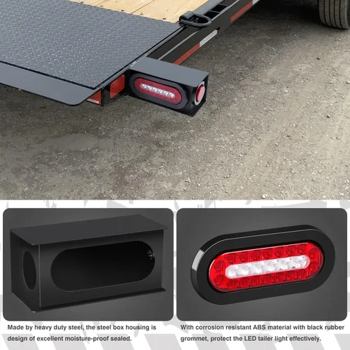 Miniatura 3 de RONSTA Kit de 2 cajas de acero para luces de remolque con luces traseras LED ovaladas rojas/blancas de 6 pulgadas y luces laterales redondas rojas