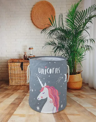 Miniatura 3 de Cesta redonda para ropa sucia, cestas de almacenamiento para guardería, cestas de regalo para el hogar, oficina, decoración del hogar Unicornio