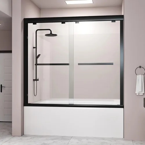 Miniatura 10 de DELAVIN Puerta de regadera sin marco de 56-60 pulgadas, puerta de regadera corredera para baño, vidrio templado transparente de 5/16 pulgadas (8mm)