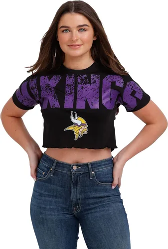 Miniatura 18 de FOCO NFL Womens NFL Team Logo Ladies Fashion Distressed Wordmark Petite Size Crop Top Shirt
