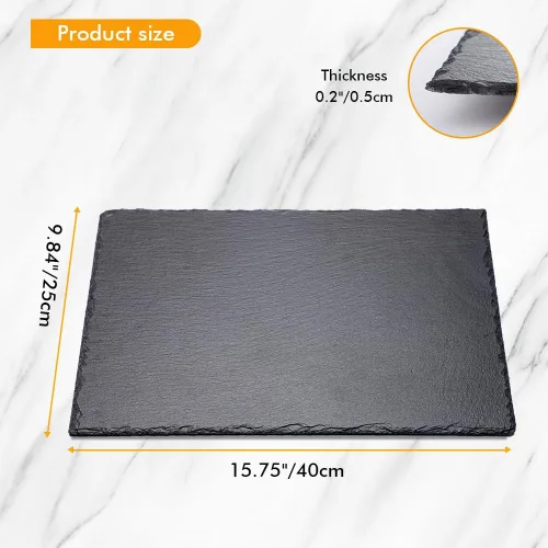 Miniatura 3 de 2 tablas de pizarra de 16 x 10 pulgadas para aperitivos de queso de carne, bandeja de plato para servir tablas de piedra con 2 tizas
