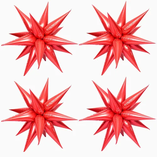 50 globos de papel de aluminio rojo con forma de cono de estrella – globos de Mylar de explosión de 26 pulgadas, 12 puntos 3D Starburst para 26