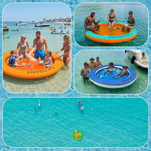 Miniatura 3 de CALOBANA Hamaca de agua inflable redonda flotante, flota lago isla balsa plataforma de muelle inflable para adultos, piscina, río, fiesta