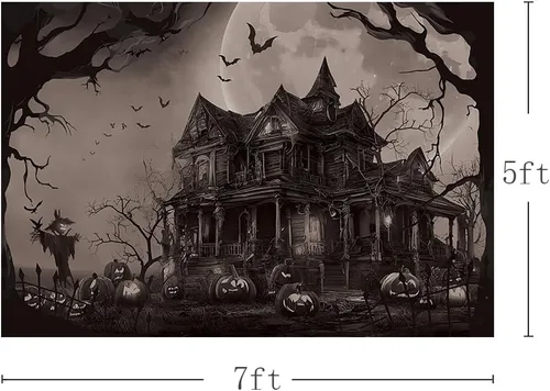 Miniatura 3 de MEHOFOND Telón de fondo aterrador de Halloween de 7 x 5 pies, murciélago de luna aterradora, calabaza aterradora, noche de Halloween, luna llena